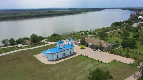 Holy Assumption Church along the Danube Embankment in Izmail — Stock Video