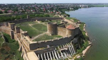 Belgorod-Dinyester 'deki eski kale Ukrayna hava manzaralı.