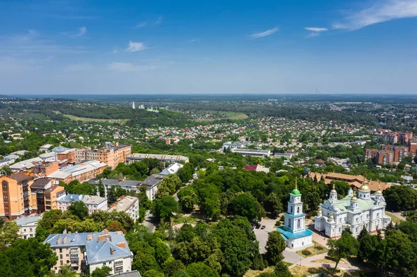 Poltava cityaerial view of mountains and old castles. Ukraine. — Stock Photo, Image