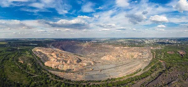 Industrial quarry aerial panorama view.