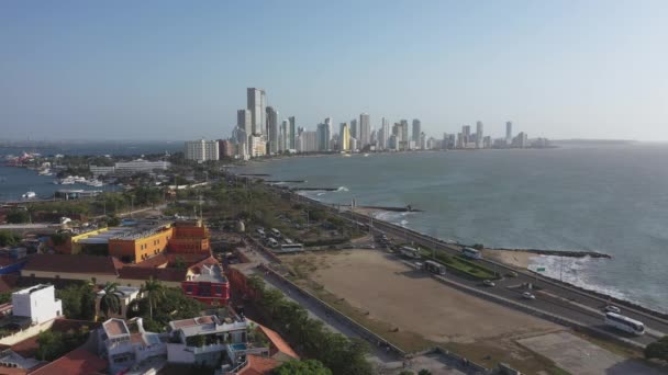 Bocagrande district in Cartagena Kolumbie aerial view. — Stock video