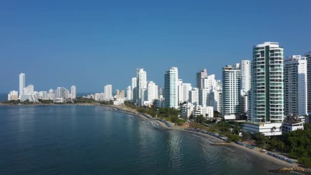 Bocagrande Modern Cartagena Colombia luchtfoto uitzicht. — Stockvideo