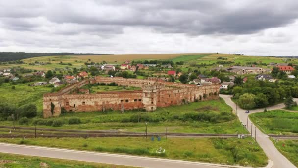 Staroselsky castle ruins Lviv region Ukraine aerial view. — Stock Video