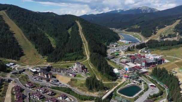 Bukovel Ski Resort at the summer aerial view. — Stock Video