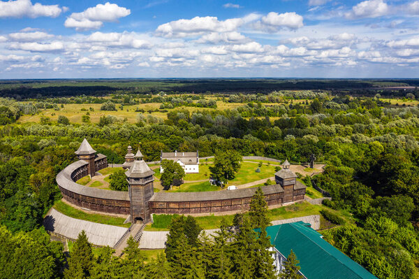 Baturyn Fortress with the Seym River in Chernihiv region of Ukraine aerial view
