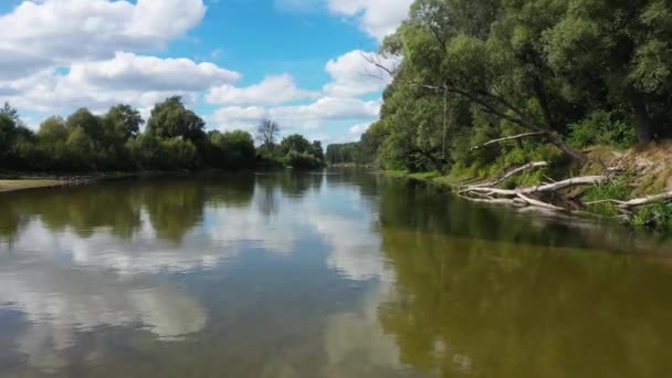 Natuur rivierlandschap in de zomer luchtfoto. — Stockvideo