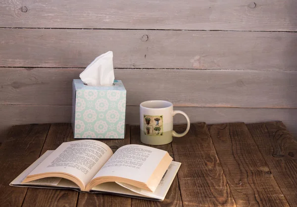 Cup Cafe Open Book Box Napkins — Stock Photo, Image