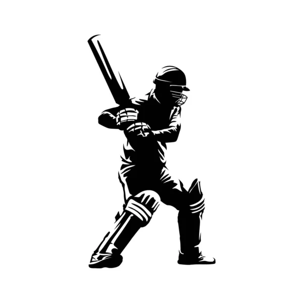 Cricket Player Isolated Silhouette Logo — Stock Vector