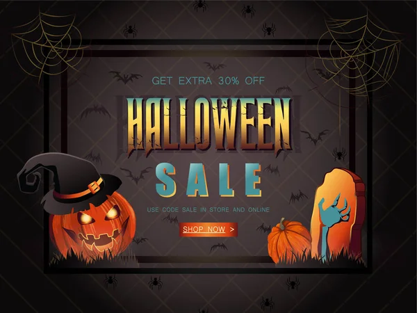 Halloween Sale vector illustration with lettering and pumpkin wi — Stock Vector