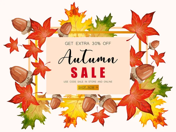 Banner para la venta de otoño con hojas de otoño . — Vector de stock