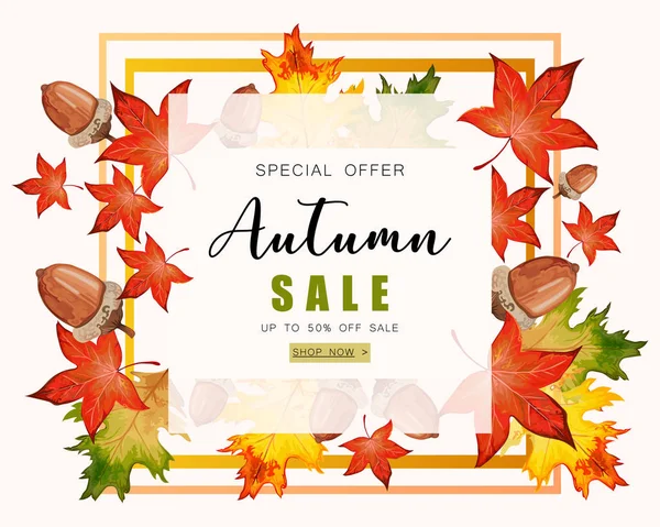 Banner para la venta de otoño con hojas de otoño . — Vector de stock