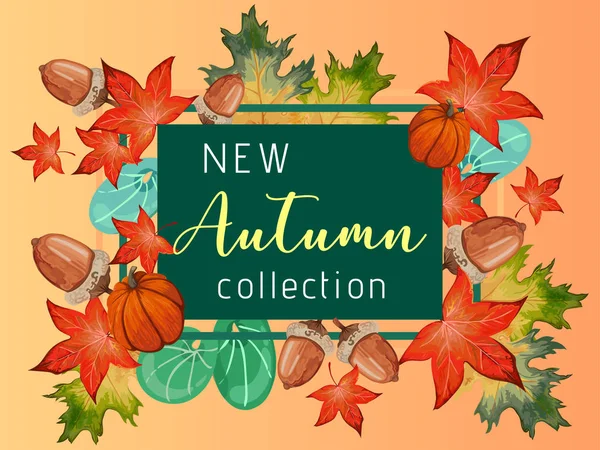 Nueva bandera de la colección para el otoño con hojas de otoño y calabaza . — Vector de stock