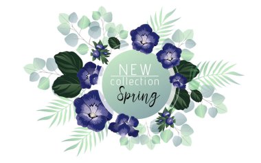 Yeni koleksiyon afiş ile kır çiçekleri ve okaliptüs.