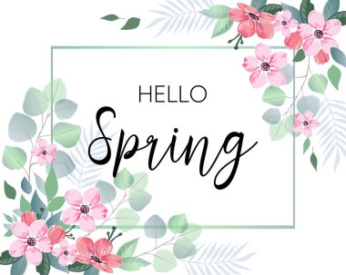 Sakura çiçek ve okaliptüs ile bahar satışı büyük başlığı.