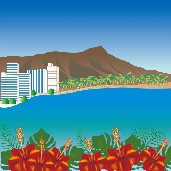 Hawaii Waikiki Beach Scenario — Vettoriale Stock