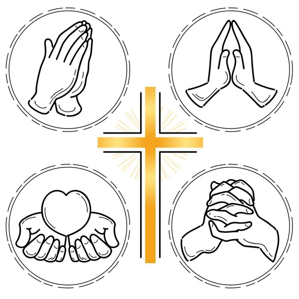 Prayer Hand Set Christianity — Stock Vector