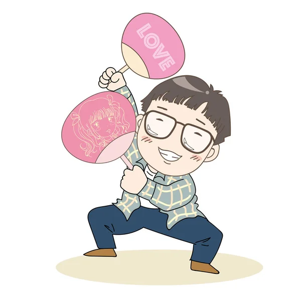 Otaku Nerd Image Japanese Culture Eccentric Fan Boy Who Chases — Stock Vector