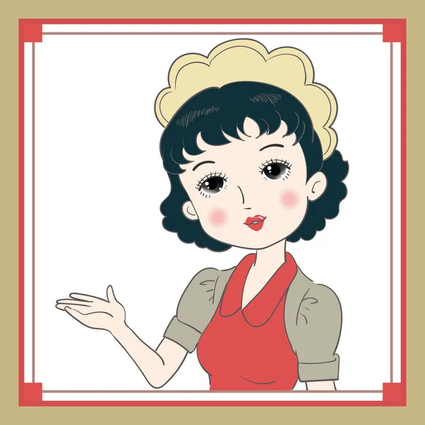 Retro Japanische Kellnerin Bild — Stockvektor