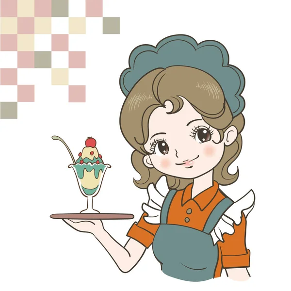 Retro Japan Waitress Image — Stock Vector