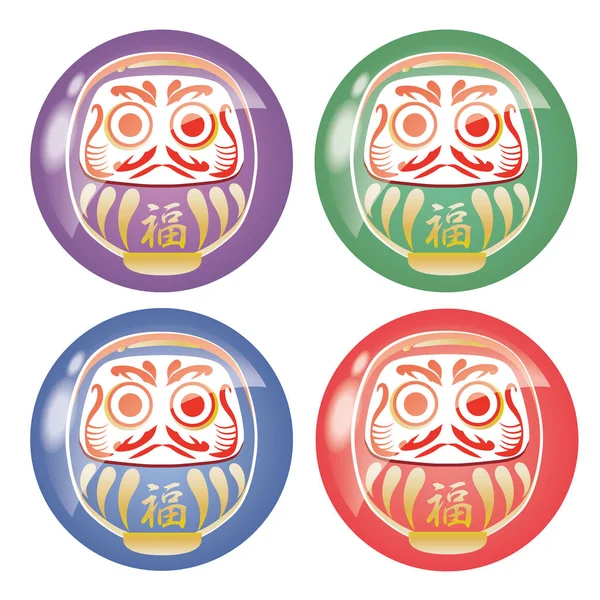 Boneca Daruma japonês - conjunto de ícone item sorte — Vetor de Stock