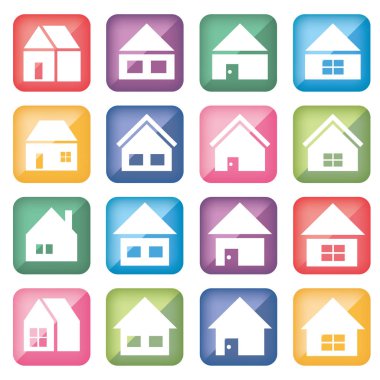 16 Icon set ev - kare şekli renk