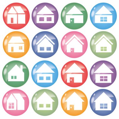 16 Icon set ev - yuvarlak şekil renk