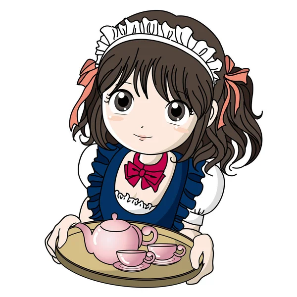 Maid Cafe Girl Teapot — Stock Vector