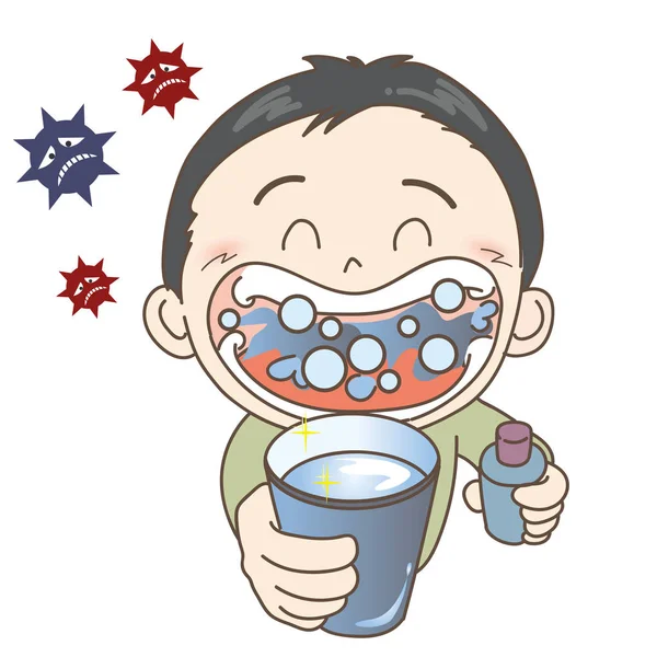 Prevención Resfriados Influenza Gárgaras Niño — Vector de stock