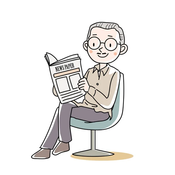 Старший Чоловік Сидить Читає Газету — стоковий вектор