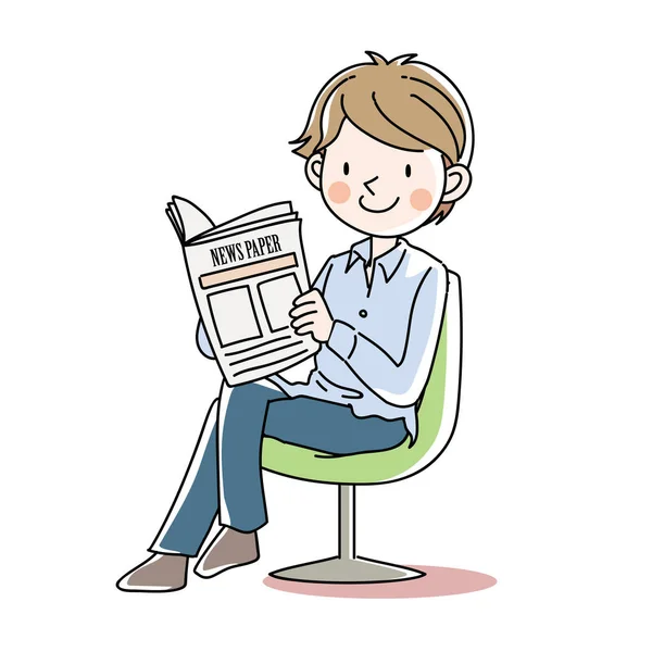 Άνθρωπος Κάθεται Και Διαβάζει Μια Εφημερίδα — Διανυσματικό Αρχείο