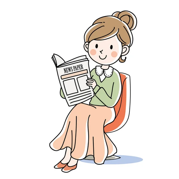 Mujer Sentada Leyendo Periódico — Archivo Imágenes Vectoriales