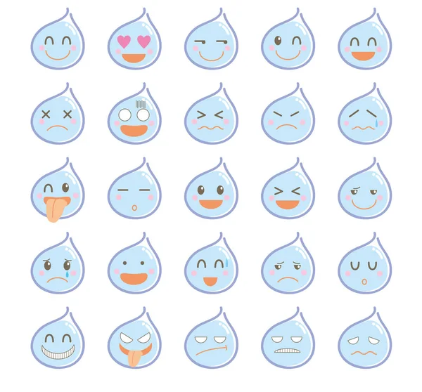 Character Icon Set Cute Water Drop — Stock Vector