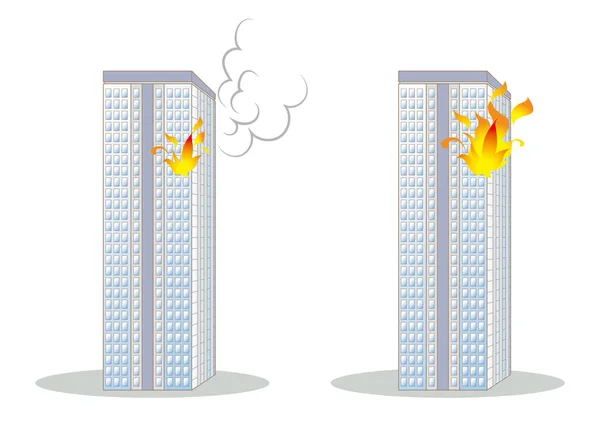 Tower Block Tűz Kép Beállítása — Stock Vector