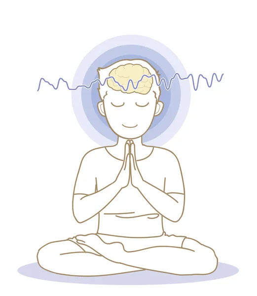 Meditation Och Hjärnan Vågor Mannen — Stock vektor