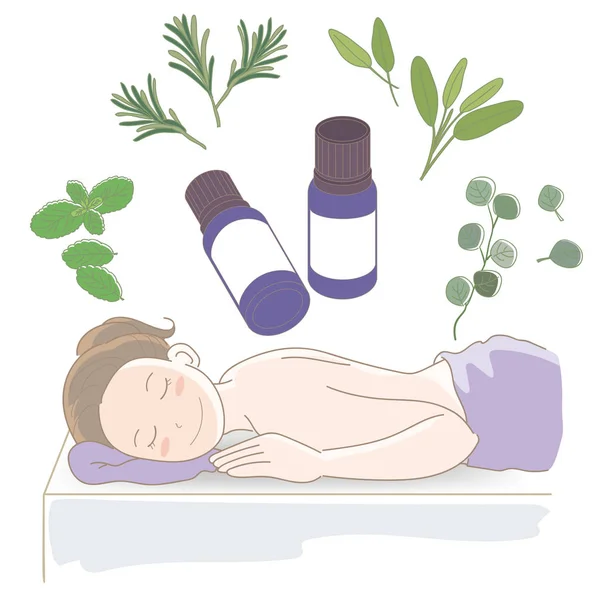 Aroma Olie Fles Massage Beeld — Stockvector