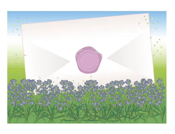 Envelope Sealed Lavender Field Background — Stock Vector