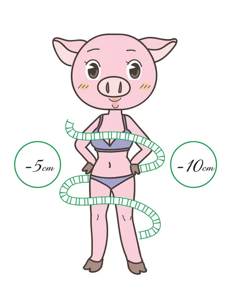 Dieta immagine maiale / Stile di vita femminile - Perdita di peso di successo — Vettoriale Stock