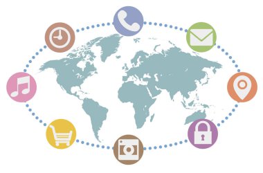 Küresel ağ, dünya haritası arka plan görüntüsü