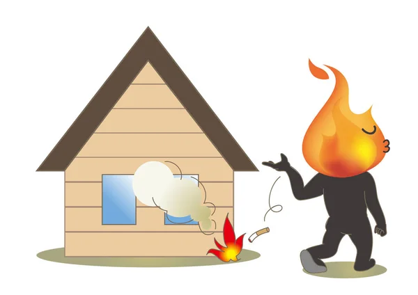 小心火 - 房子前乱扔烟 — 图库矢量图片