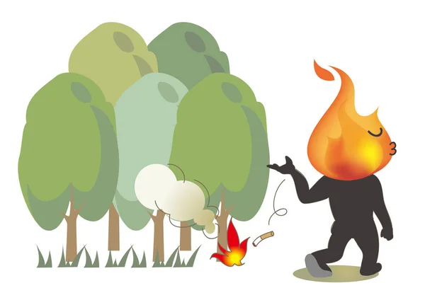 Yangına dikkat - Ormanda sigara çöp — Stok Vektör