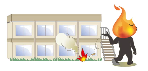 Uważaj na ogień-zaśmiecanie papierosów przed budynkiem — Wektor stockowy