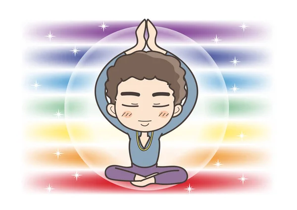 Yedi çakra renk meditasyon-adam dua birlikte ellerini tutuyor — Stok Vektör