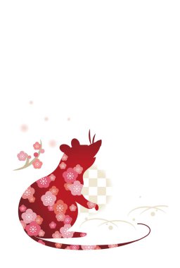 Yılbaşı kartı şablonu, çiçekli fare