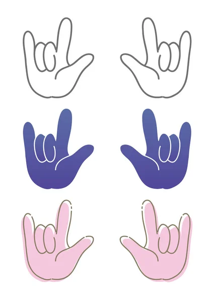 Hand Gesture Love You Sign Set — Stock Vector