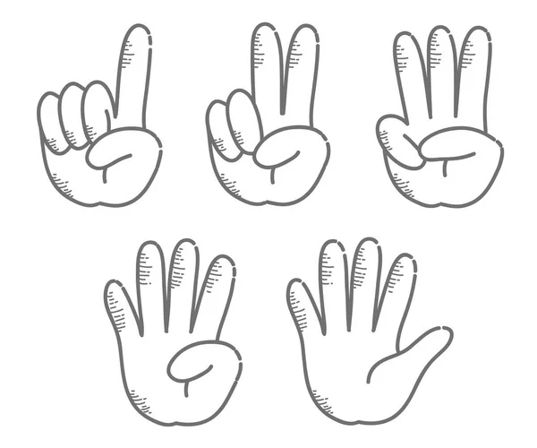 Hand Gesture Number Sign Set Retro Touch — Stock Vector