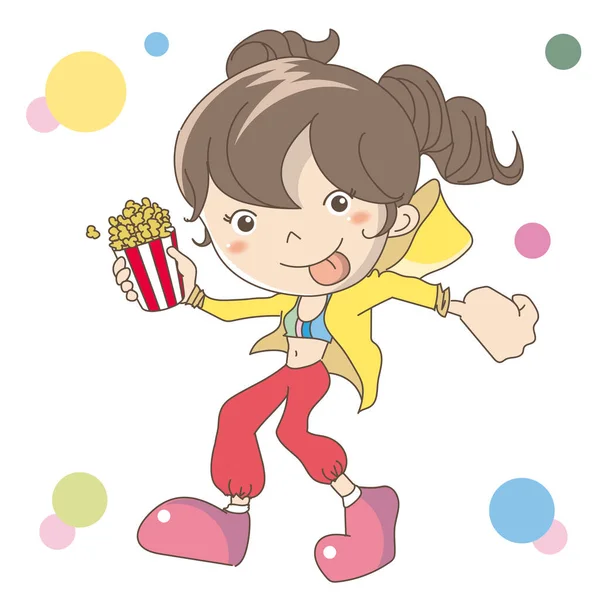 Donna Che Tiene Mano Popcorn — Vettoriale Stock