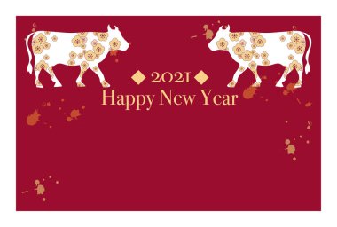2021 Yeni Yıl Kart Şablonu Yatay Tür Zodiac İnek Tasarımı