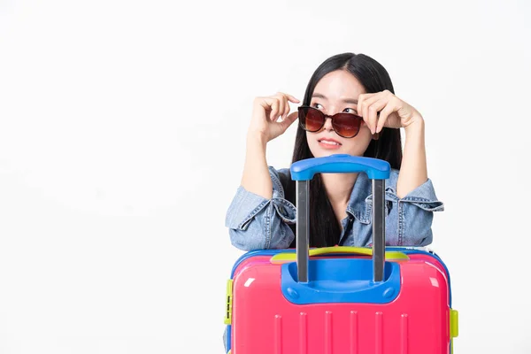 Viajero Turista Mujer Verano Casual Clothes Asian Sonriente Mujer Con —  Fotos de Stock