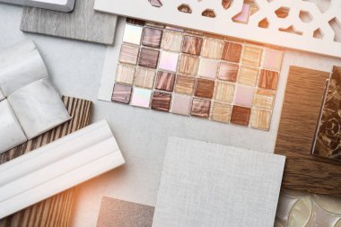 malzeme, ahşap, beton masaya örnekleri. İç tasarım malzeme fikir için seçin.