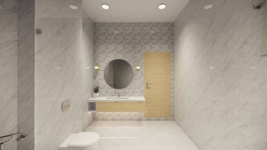 3D görüntüleme. İç mekan modern mutfaklı açık yaşam alanı. Çatı katı tarzı Duplex apartmanı. Ev dekorasyonu, iç tasarım..